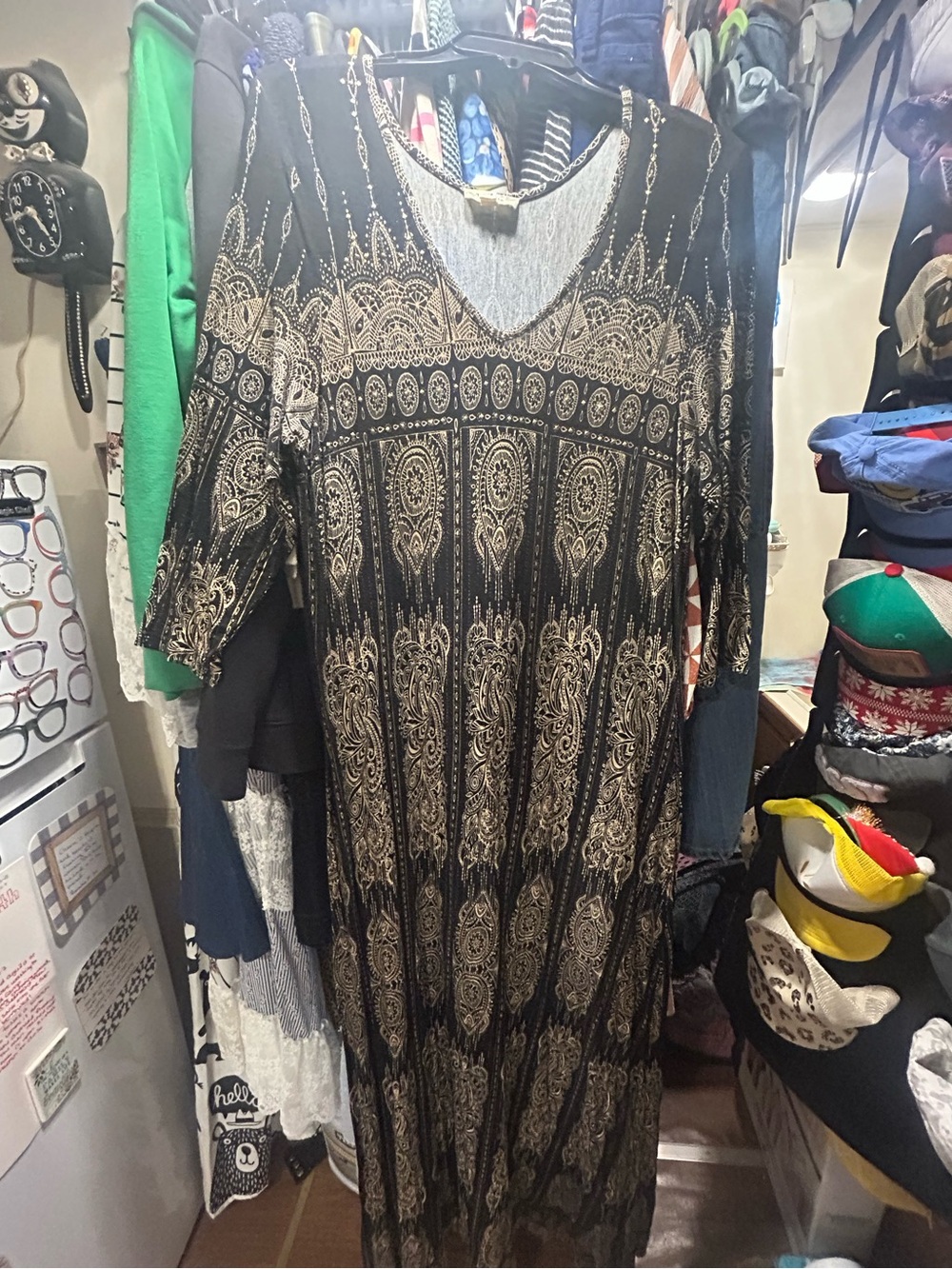Black and Gold Paisley Nurture Brand Maxi Dress